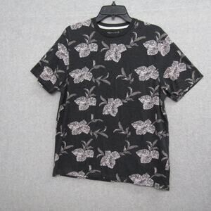 Free Planet Shirt Mens Medium Black Pink Gray Floral Short Sleeve Casual Preppy
